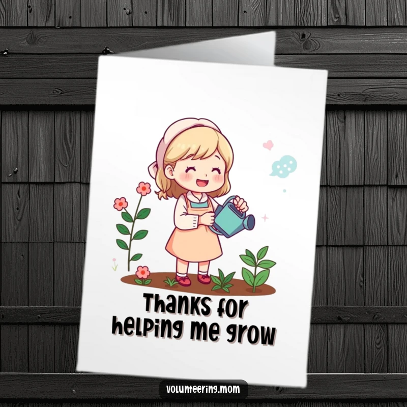 Funny Free Printable Thank You Card: Mom watering her garden expressing thanks, a sweet DIY present.