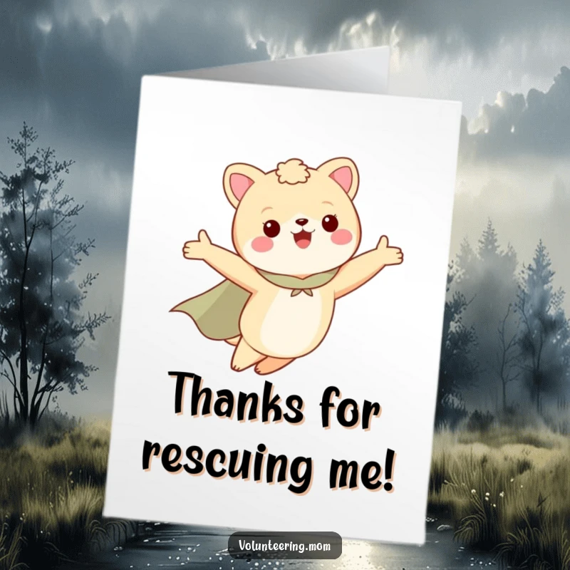 Free Printable Thank You Card: A Mom animal heroically flies with a cape, arms wide, a symbol of gratitude.