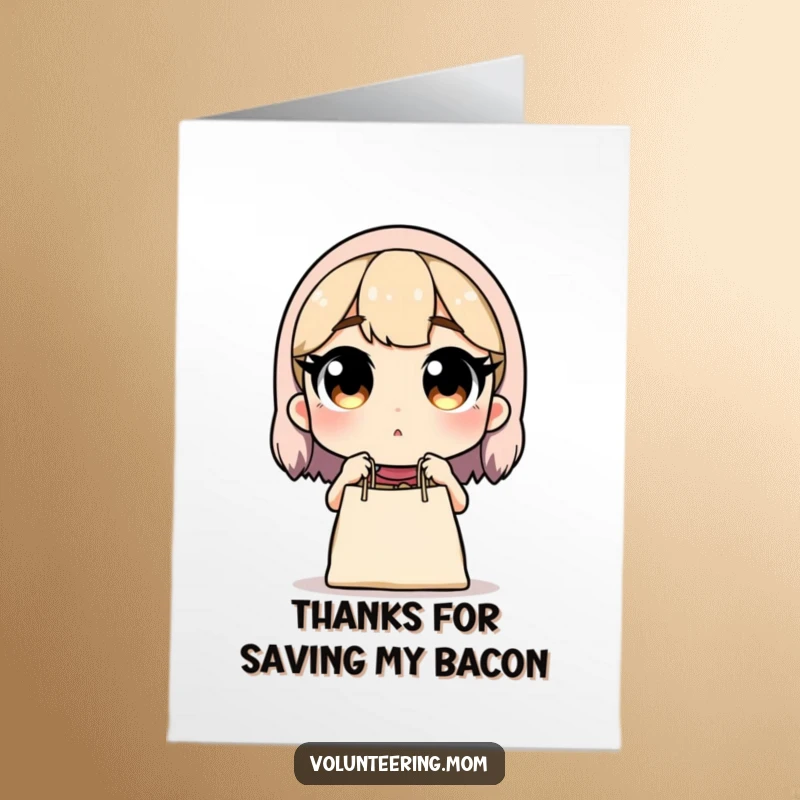 Funny Free Printable Thank You Card: Mom looking surprised at a dropped grocery bag, a DIY present.