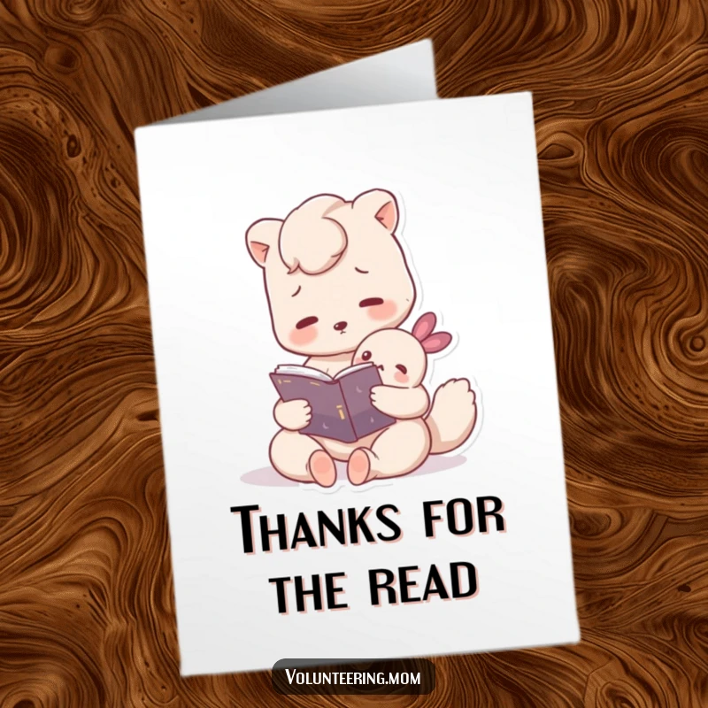 Funny Free Printable Thank You Card: A kind Mom animal attentively reading a book to a small creature, expressing thanks.