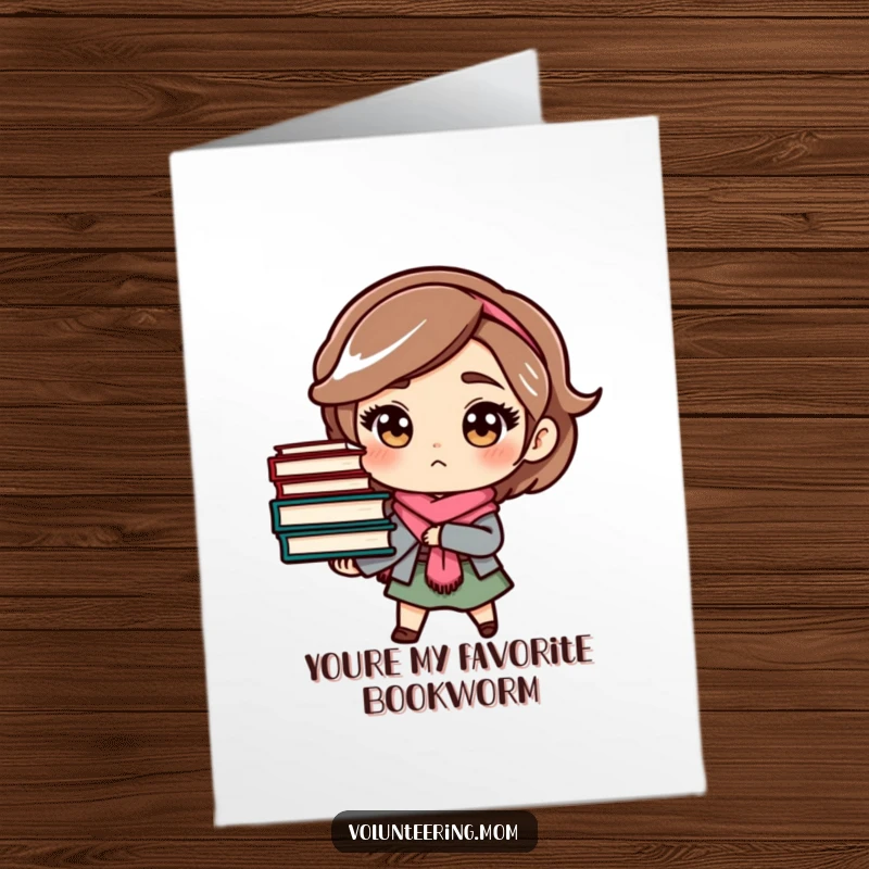 Funny Free Printable Thank You Card: Determined mom carrying a large stack of books, expressing thanks for help.