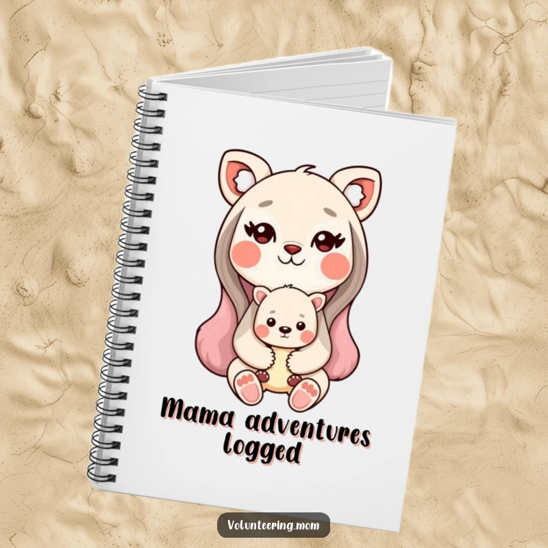 Funny Kawaii animal mom notebook with a sweet mother animal holding her baby, for journaling joys.