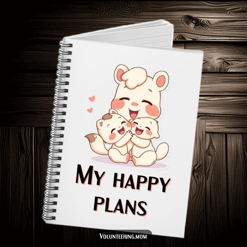 Funny notebook featuring a playful Mom animal character laughing while playing with a child, ideal for journaling happy memories.