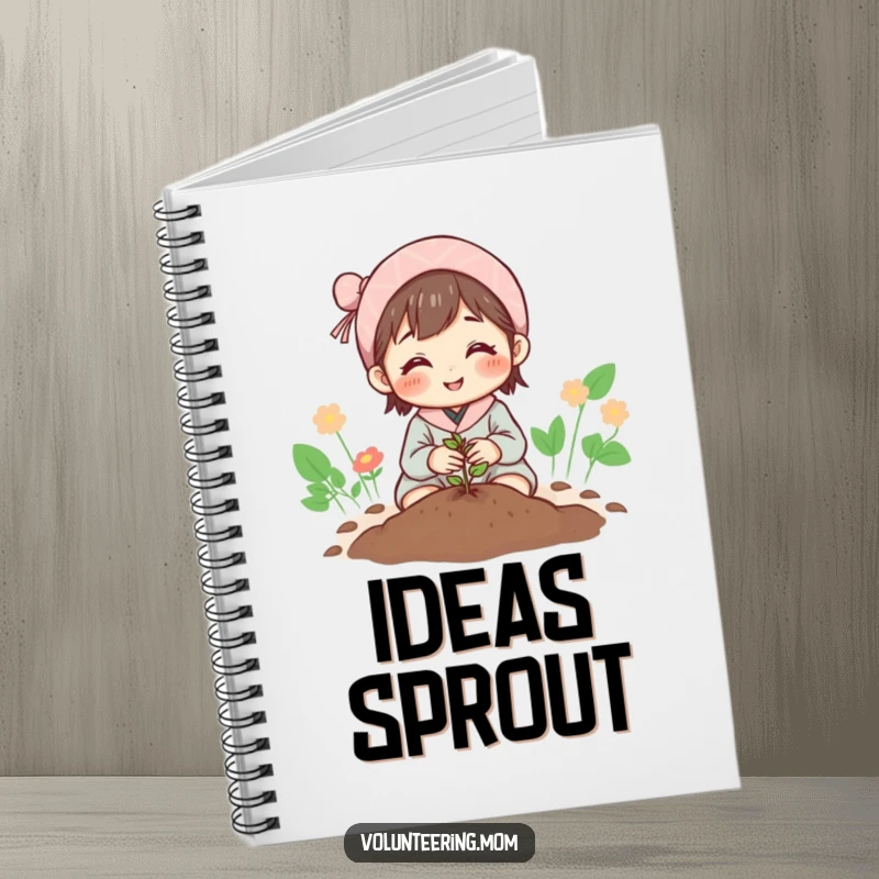Funny Mom Notebook: Hopeful mom planting a seed, ideal for journaling growth and aspirations.