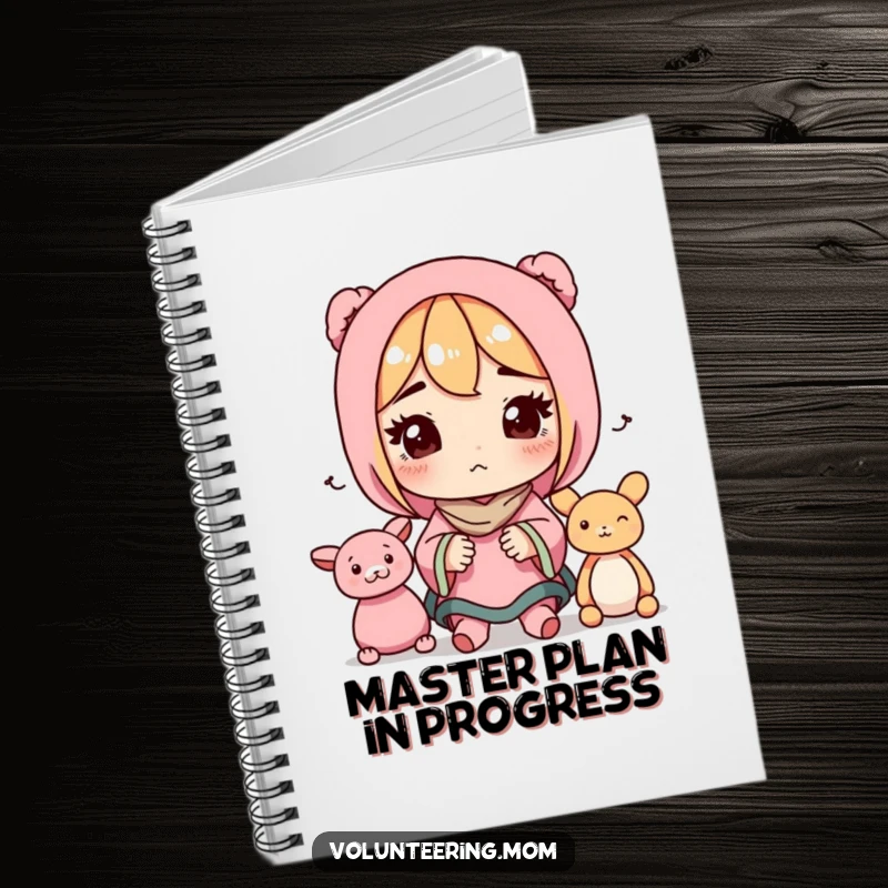 Funny notebook featuring a determined mom character organizing toys, perfect for jotting down organized thoughts humorously.