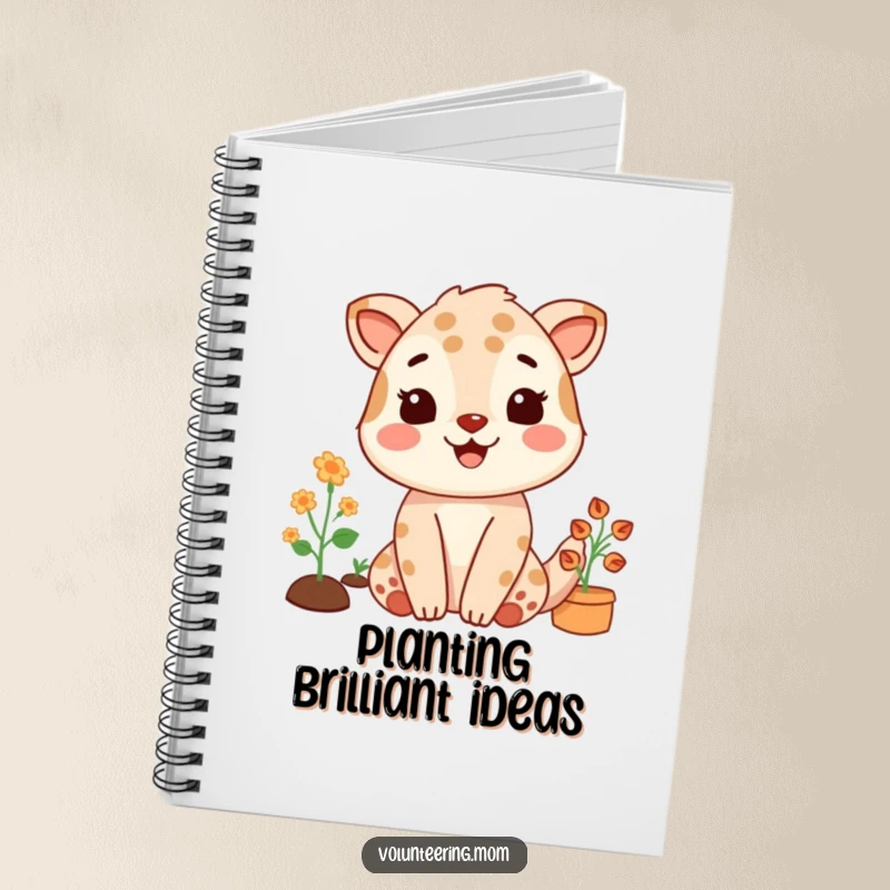 Funny notebook cover featuring a mom animal character gardening with a satisfied smile, designed for garden notes.