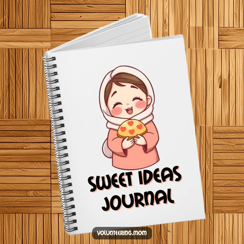 Funny Notebook: A lined notebook adorned with a drawing of a mom character in a warm hug, offering a pastry.