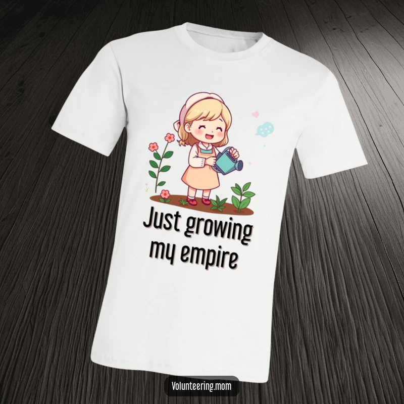 Funny t-shirt: Mom joyfully watering plants in her garden, showcasing a loving and funny personality, perfect as a gift.