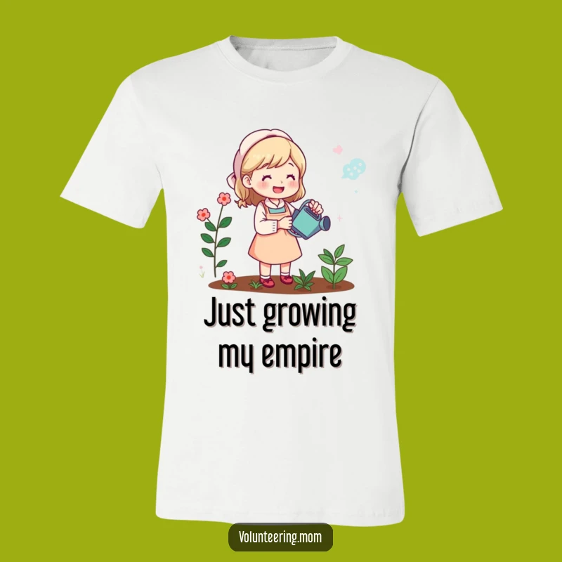 Funny Garden Mom T-Shirt: Cheerful mom with watering can, a hilarious gift for moms who love to grow.