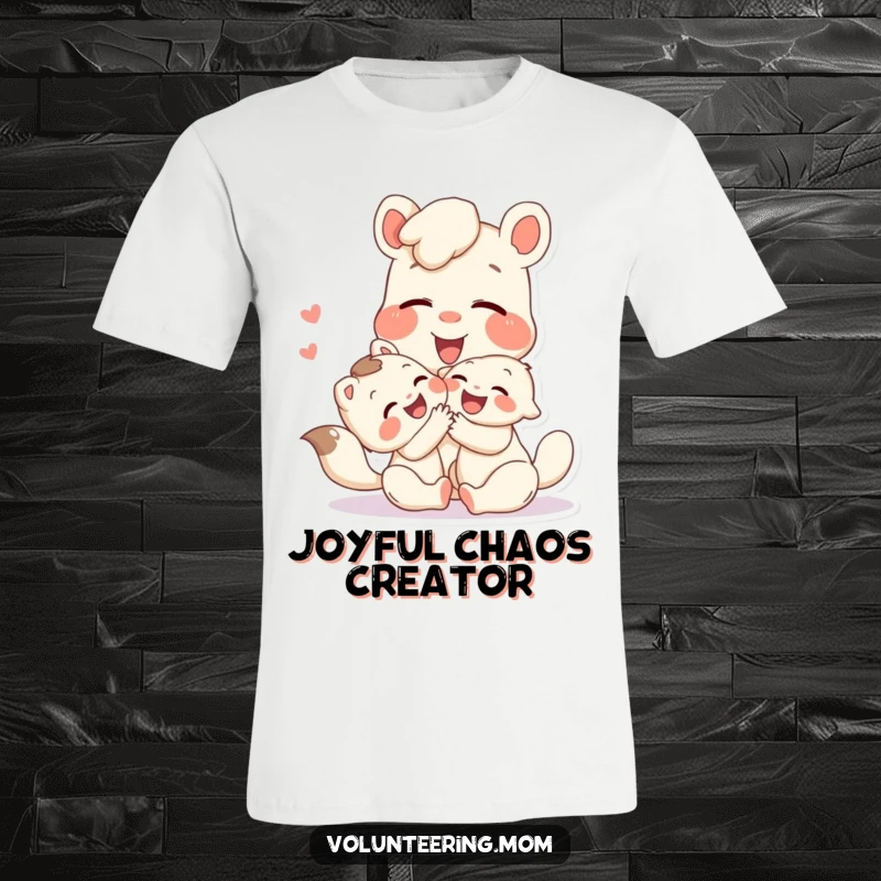 Funny T-shirt showcasing a happy Mom animal character engaged in playful antics with a child, their shared laughter filling the air.