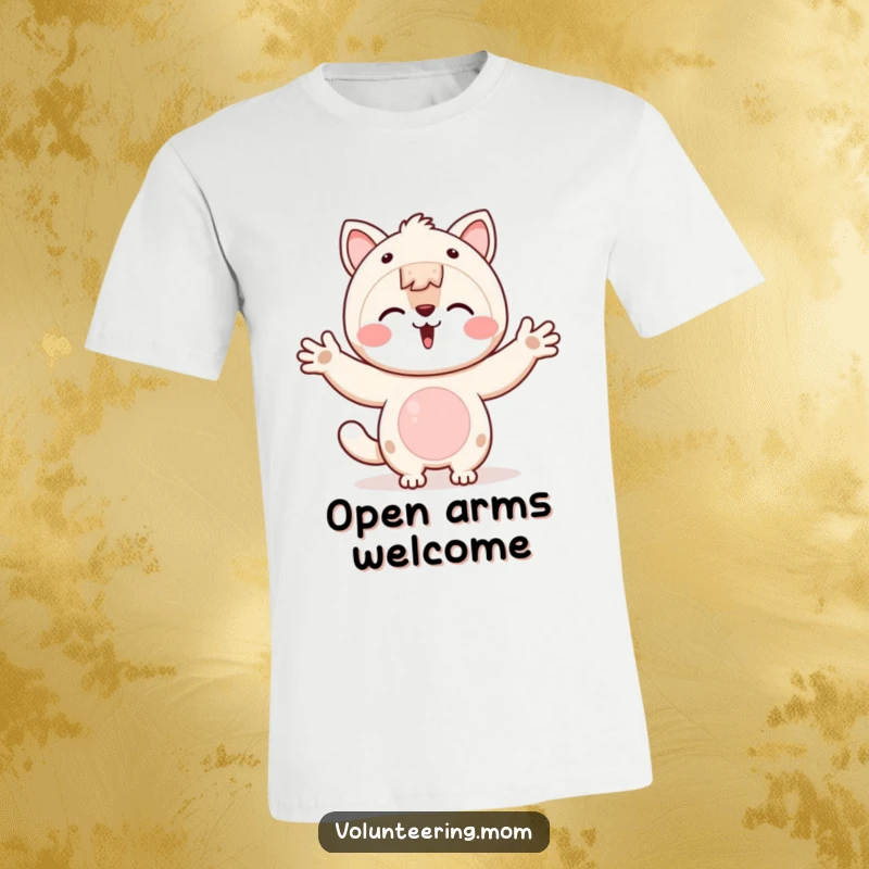 Funny Kawaii animal mom t-shirt featuring open arms, symbolizing welcome, connection, and loving embrace.