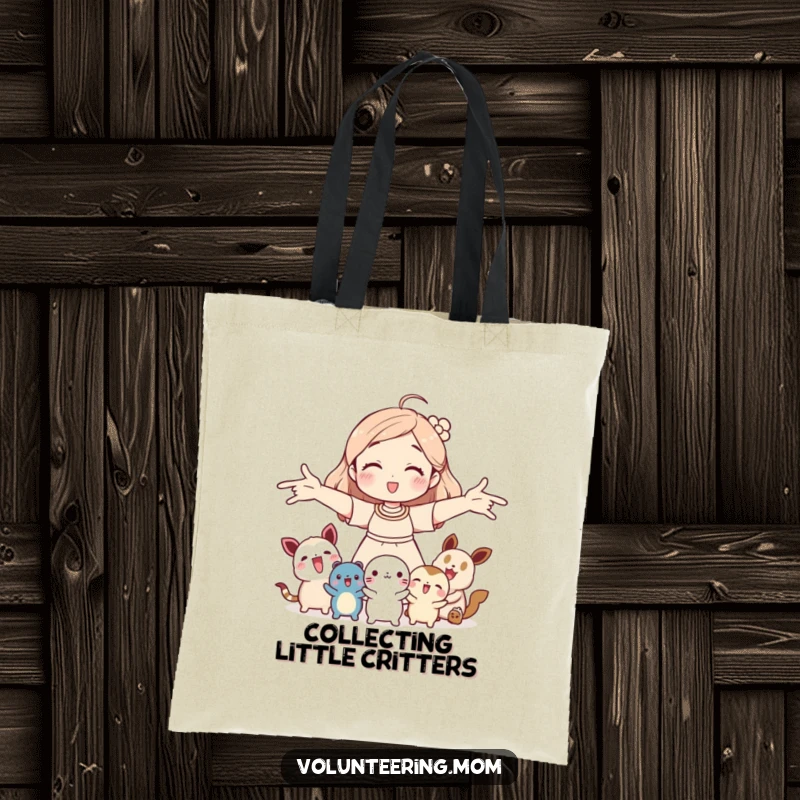 Funny tote bag: Mom welcoming creatures with open arms, a humorous and practical accessory, ideal gift.
