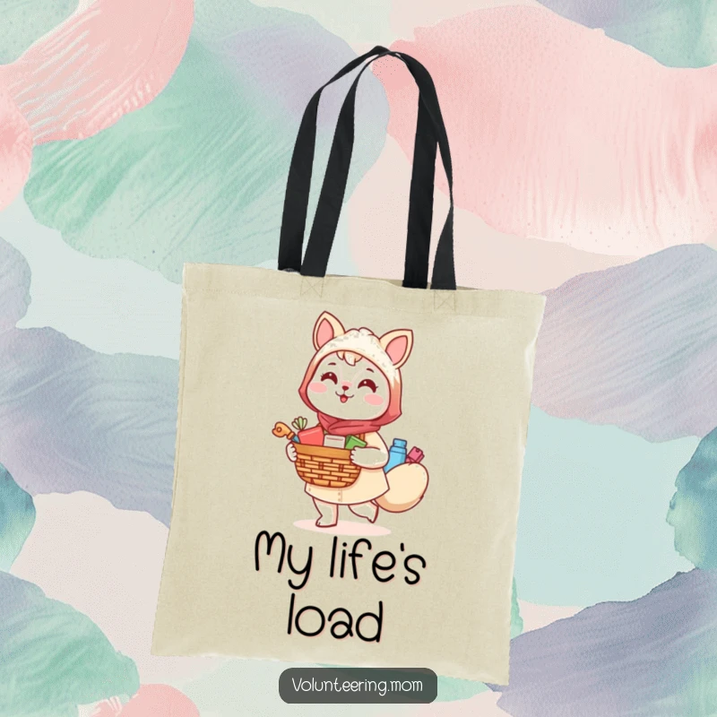 Funny Kawaii Mom Animal Tote Bag, a cheerful character with a basket, ideal for hauling all your essentials.